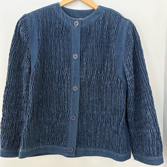 VTG Gene Ewing BIS M Wrinkled Rich Denim Jacket Blue California Sunwash Button - Picture 10 of 16